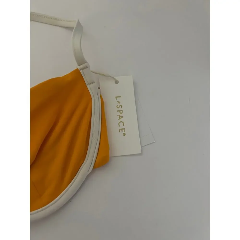 NWT L*Space Women's Nico Bikini Top Adjustable Straps Mango Orange Cream Size M